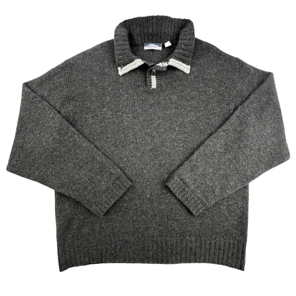Vintage Old Navy Wool Sweater Size XL Gray Stand Up Shawl Collar Y2K True VTG